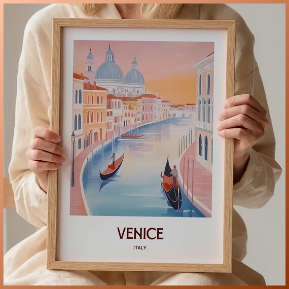 Venice Italy Gondolas Grand Canal Sunset Watercolor Travel Poster