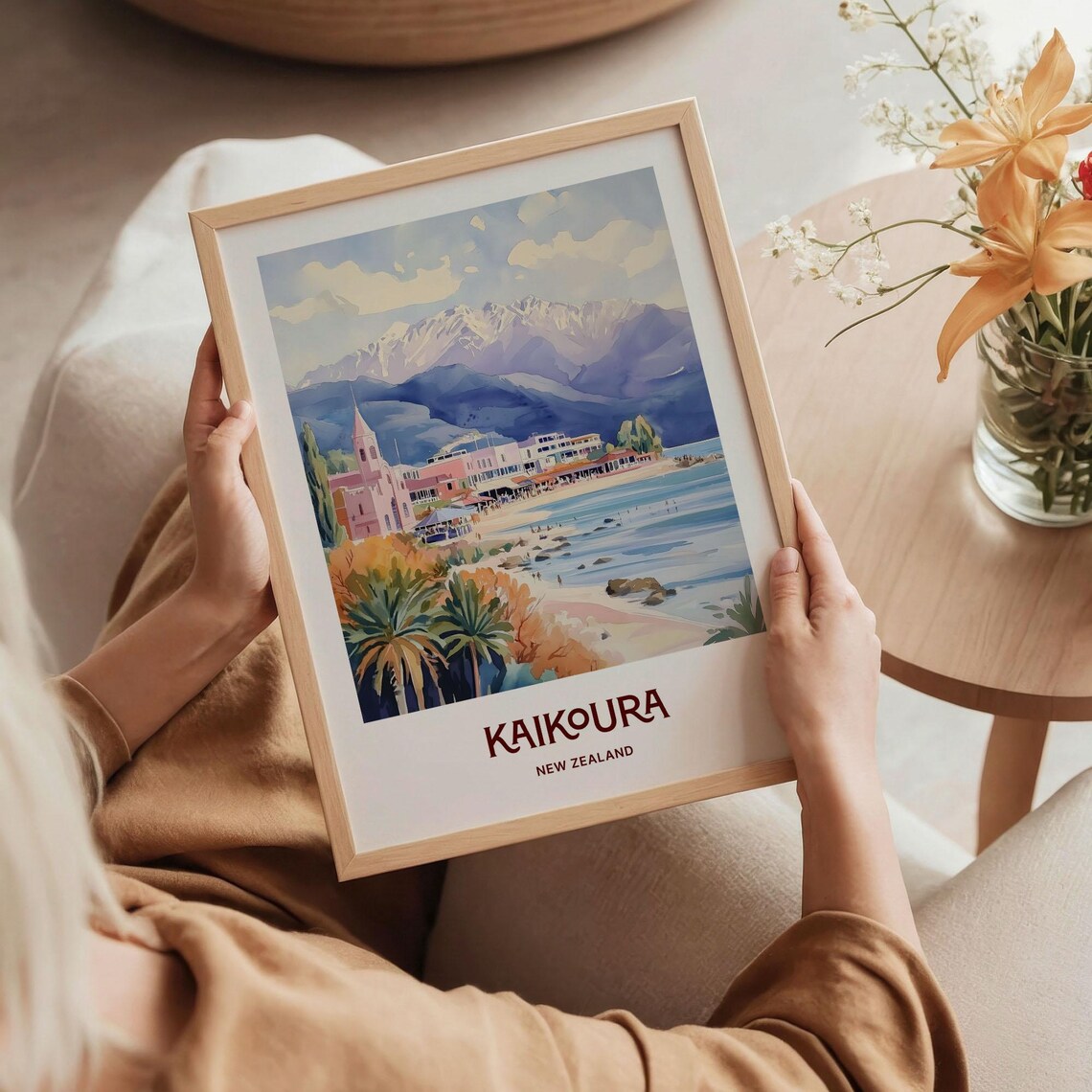 Kaikoura New Zealand Beach Mountains Watercolor Coastal Travel Poster - Image 5