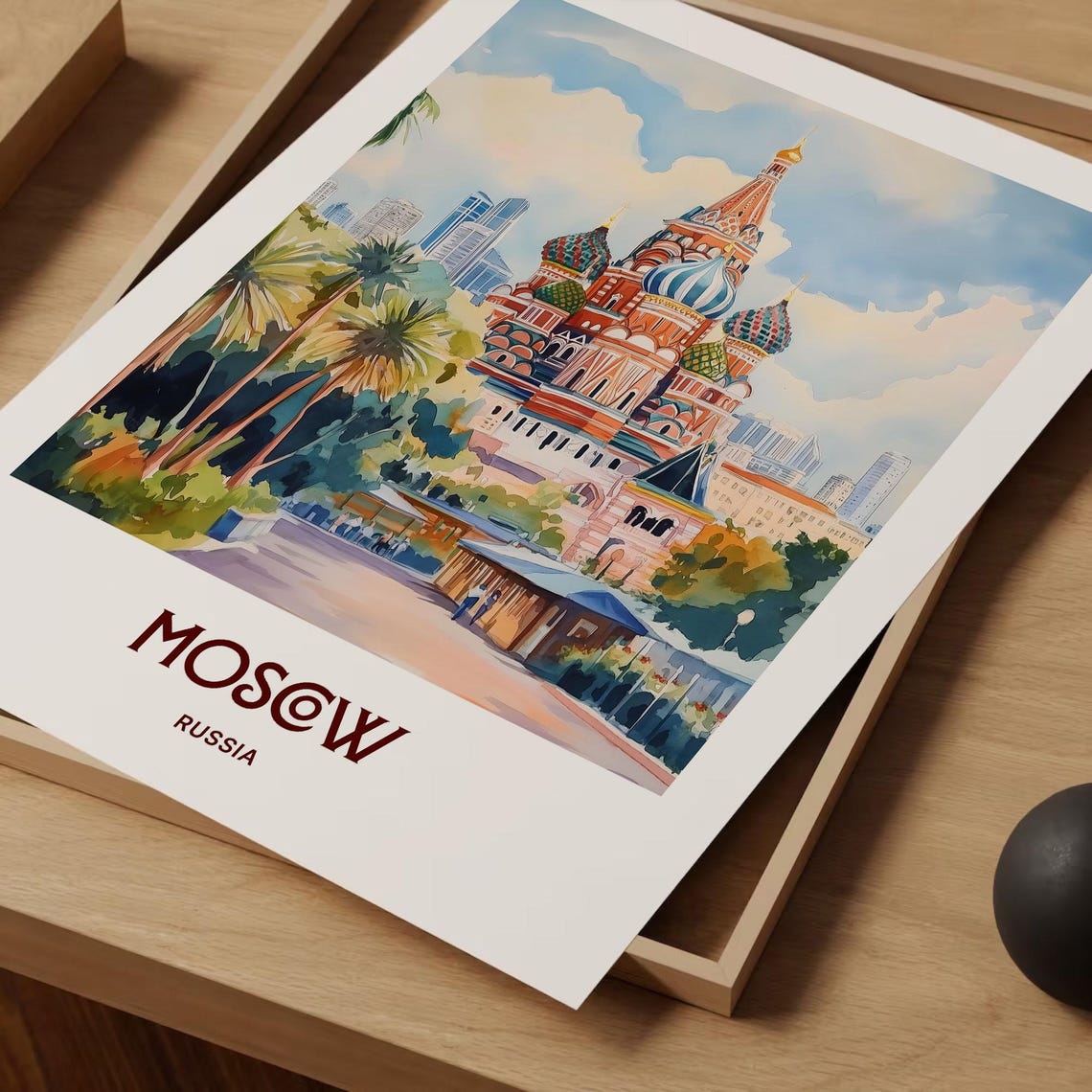Moscow Russia Watercolor Saint Basils Cathedral Domes Poster - Image 2