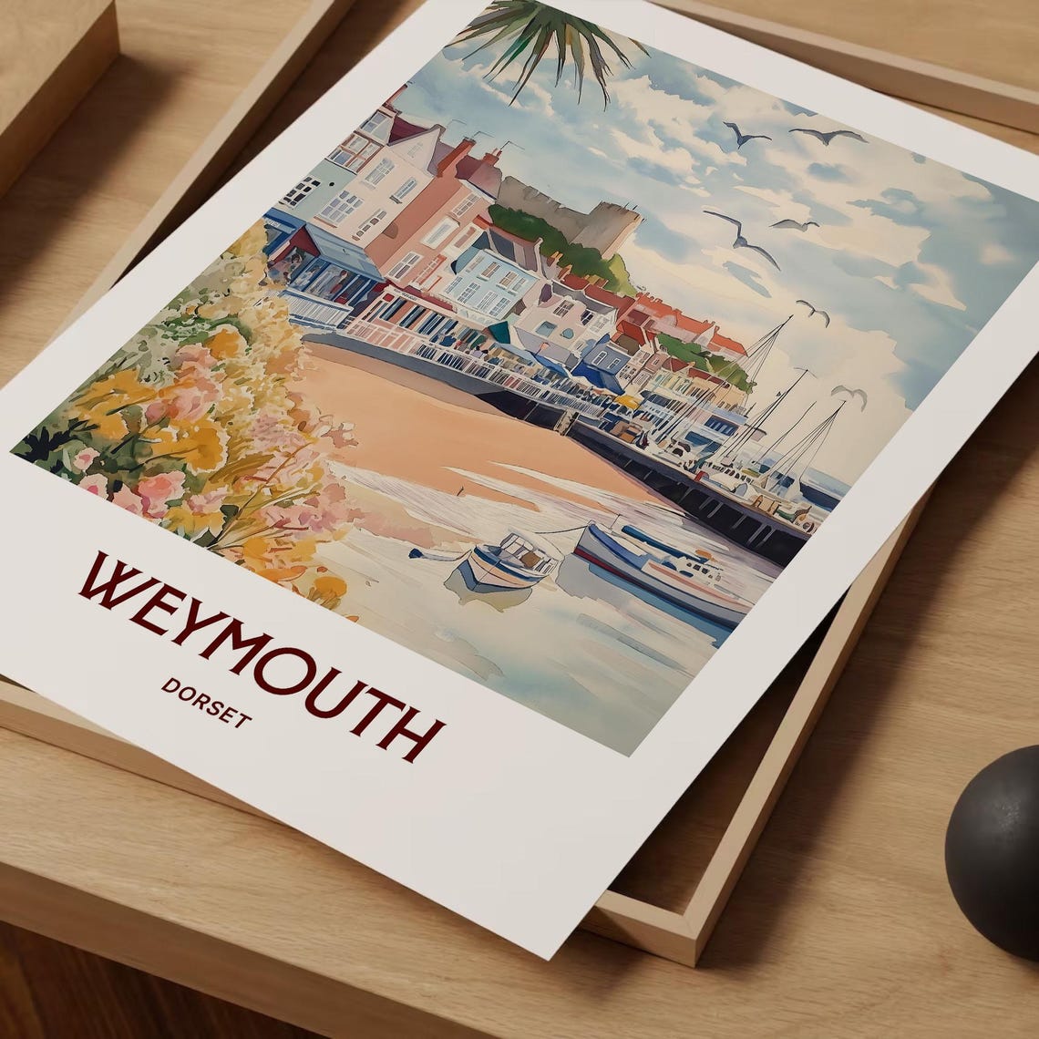 Weymouth Dorset Harbor Esplanade Boats Watercolor Travel Poster - Image 2