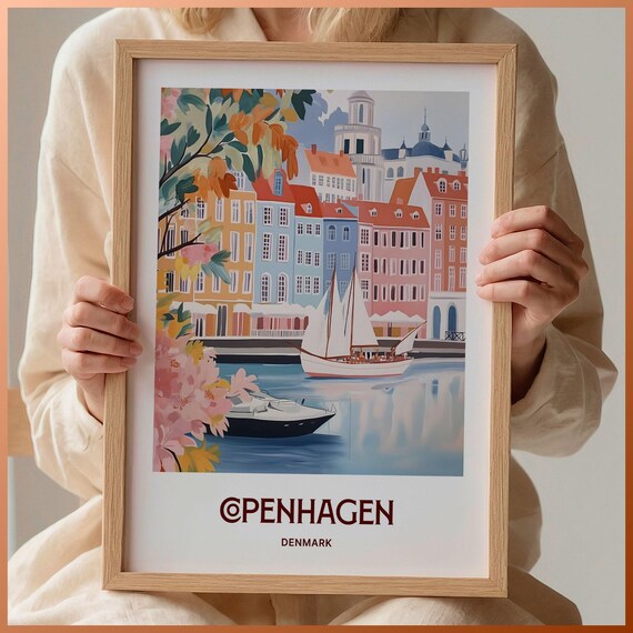 Copenhagen Denmark Nyhavn Harbor Colorful Houses Sailboat Travel Poster