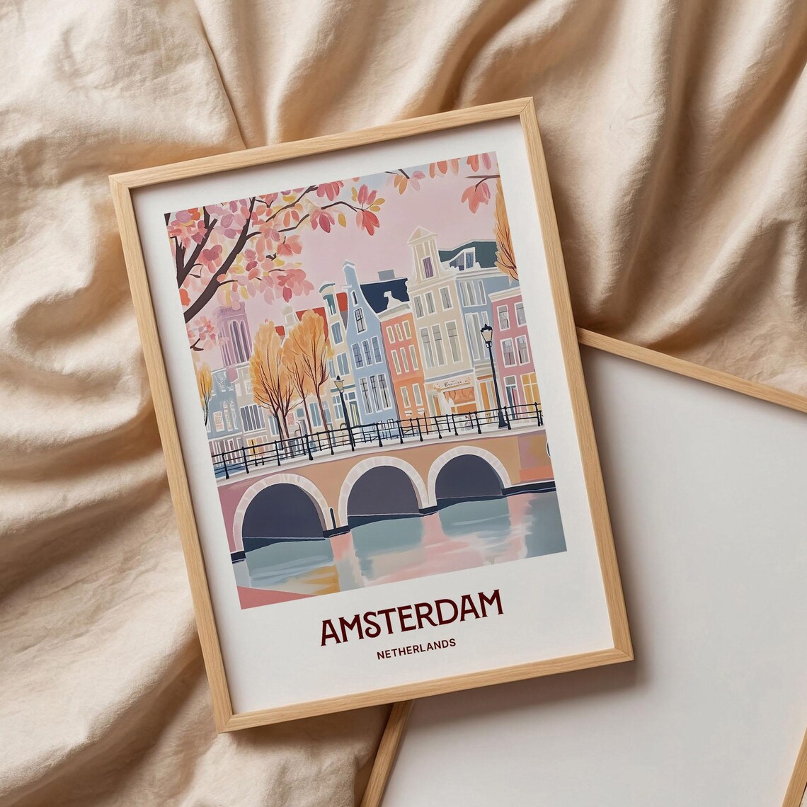 Amsterdam Netherlands Canal Bridge Gabled Houses Autumn Travel Poster - Image 3