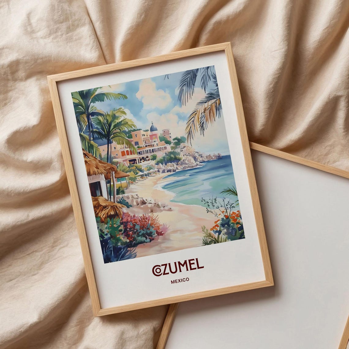 Cozumel Mexico Pastel Palm Beach Resort Coastline Travel Poster - Image 3