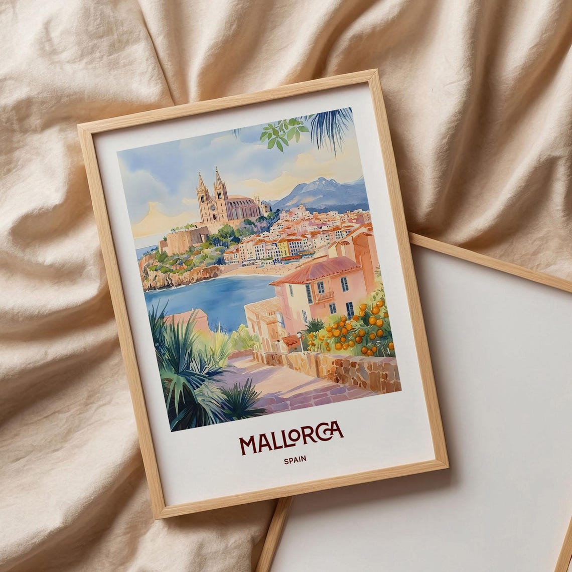 Mallorca Spain Island Cathedral Bay Watercolor Coastal Travel Poster - Image 3