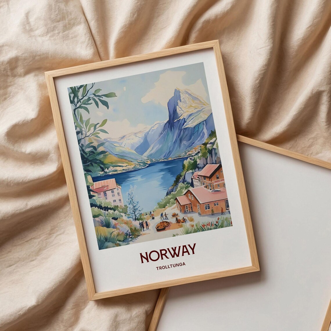 Norway Trolltunga Fjord Village Peaks Watercolor Travel Poster - Image 3
