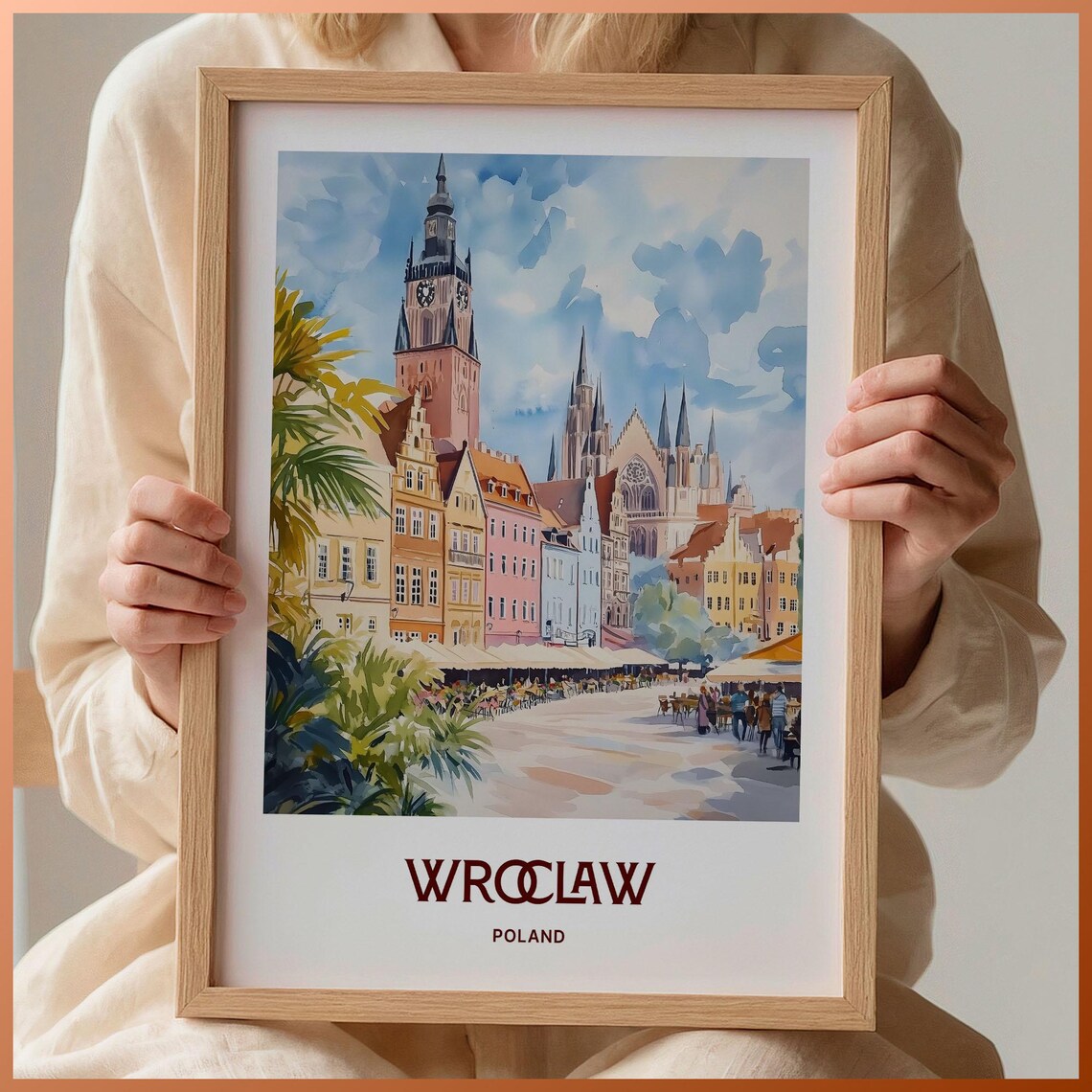 Wroclaw Poland Clock Tower Cathedral Market Square Travel Poster