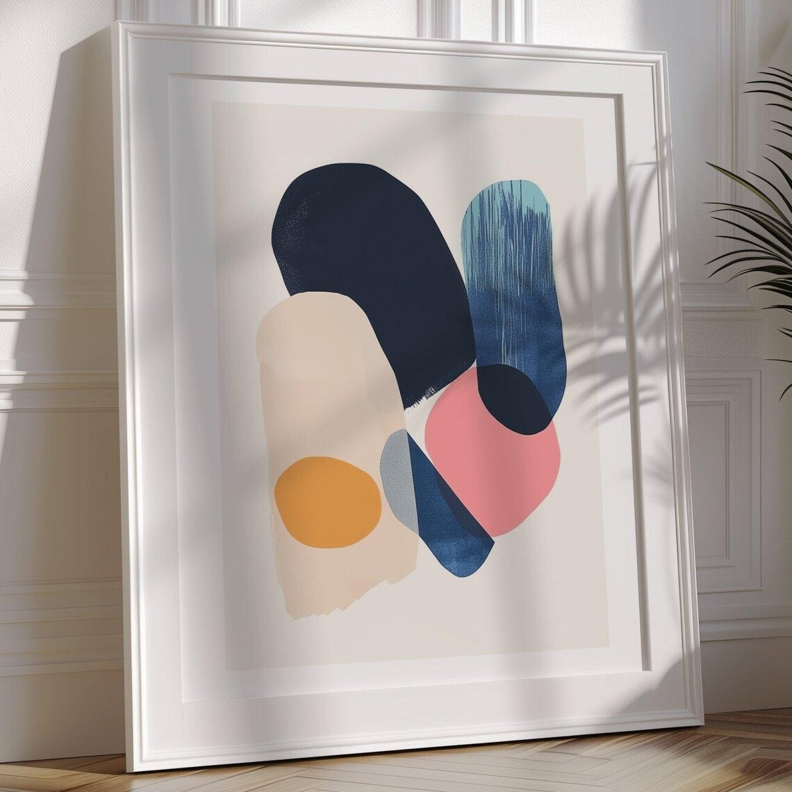 Navy Pink and Ochre Organic Abstract Shapes Modern Living Room Poster