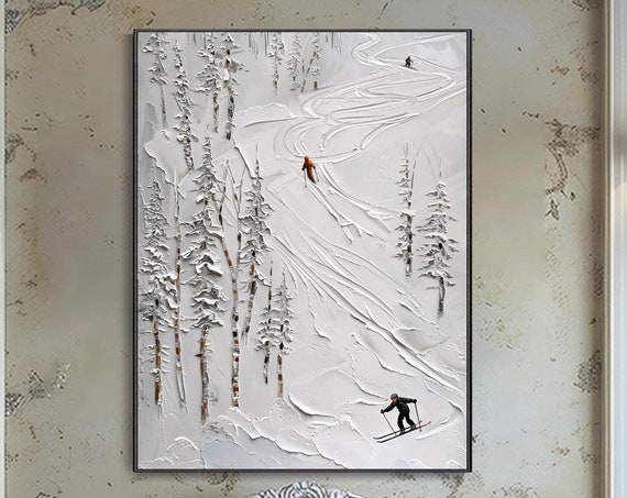 3D Ski Painting, Modern Winter Scenery Art Print