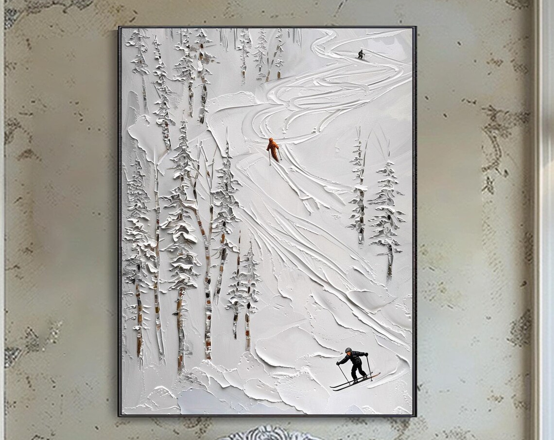 3D Ski Painting, Modern Winter Scenery Art Print