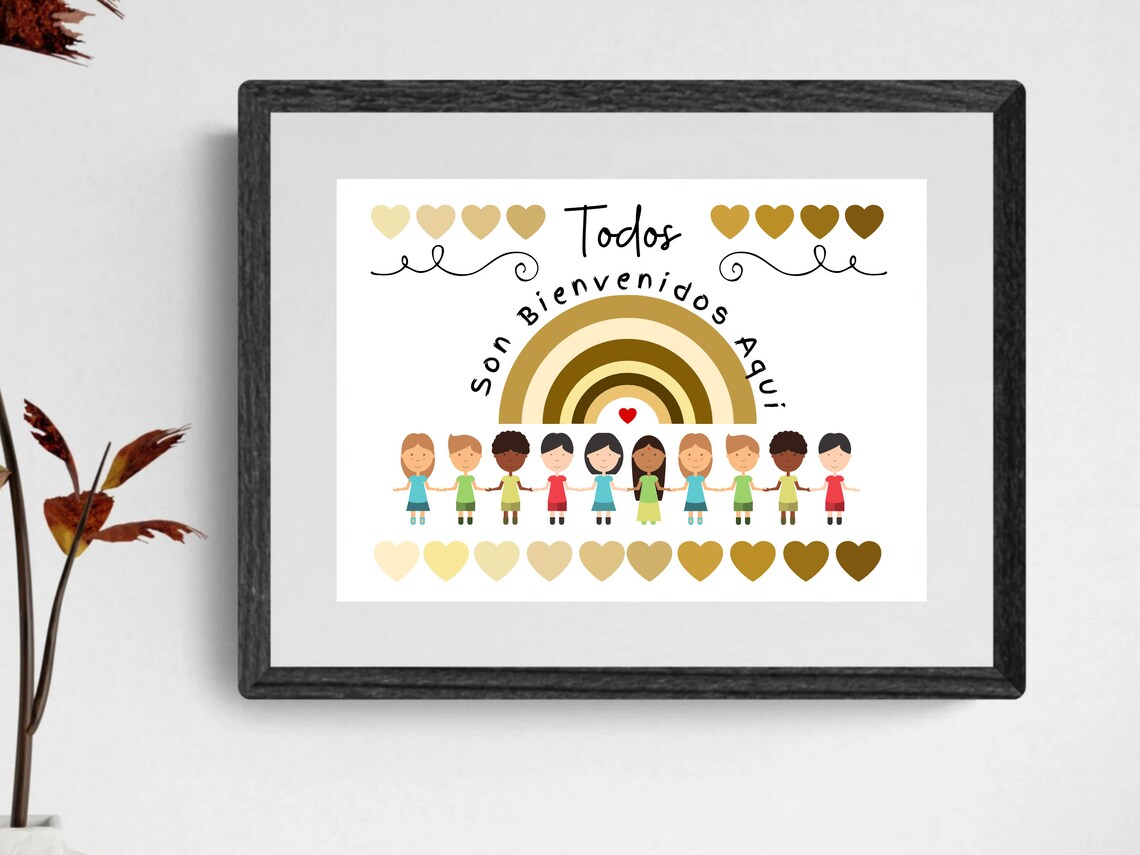 Todos Son Bienvenidos Aqui Spanish Welcome Kids Rainbow Poster - Image 3