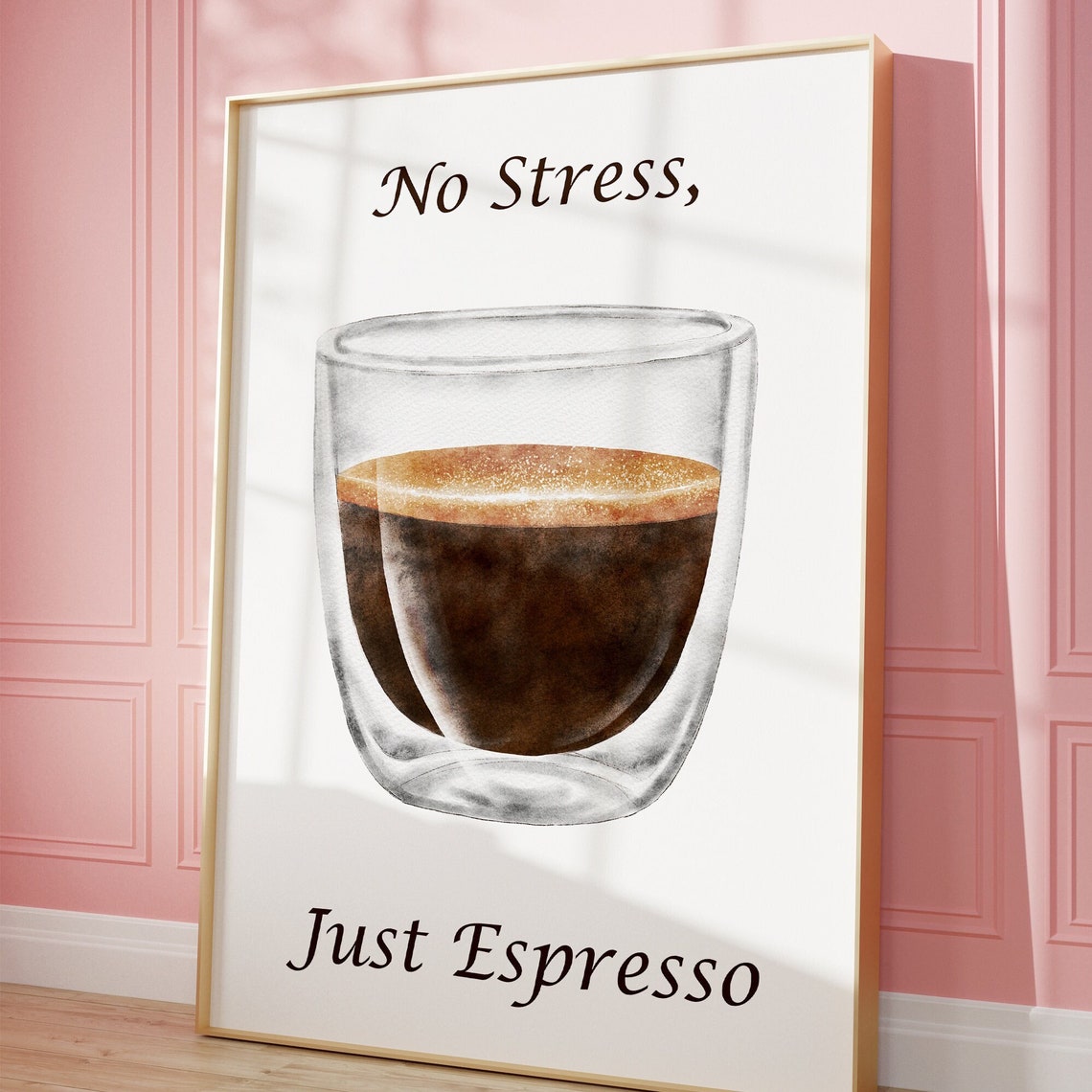 No Stress Just Espresso Watercolor Coffee Cup Kitchen Quote Poster - Image 3