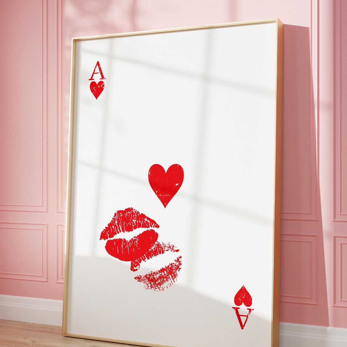 Ace of Hearts Playing Card Red Lipstick Kiss Valentine Poster