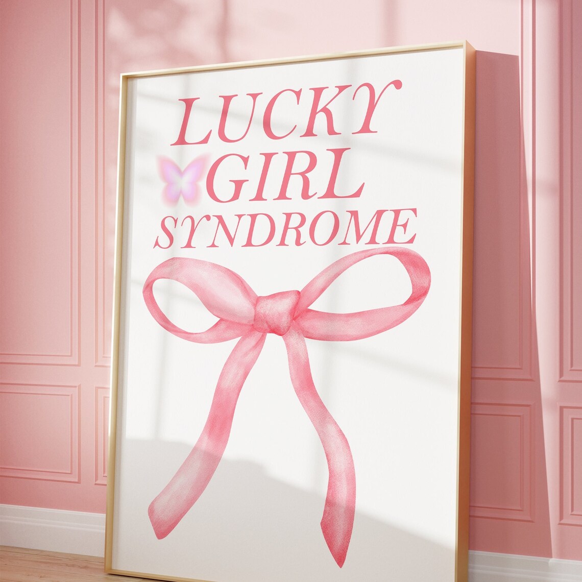 Lucky Girl Syndrome Print Pink Floral Bow Poster Trendy Wall Art Pastel Pink Print Aesthetic Room Decor Preppy Poster Printable Art