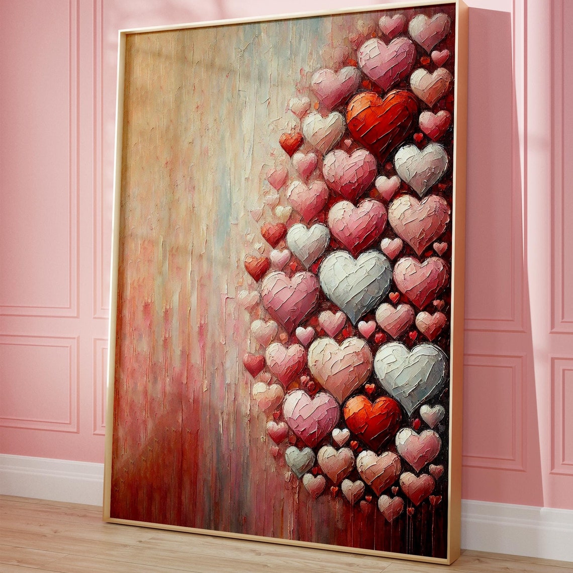 Textured Hearts Impasto Oil Painting Pink Red Love Decor Poster