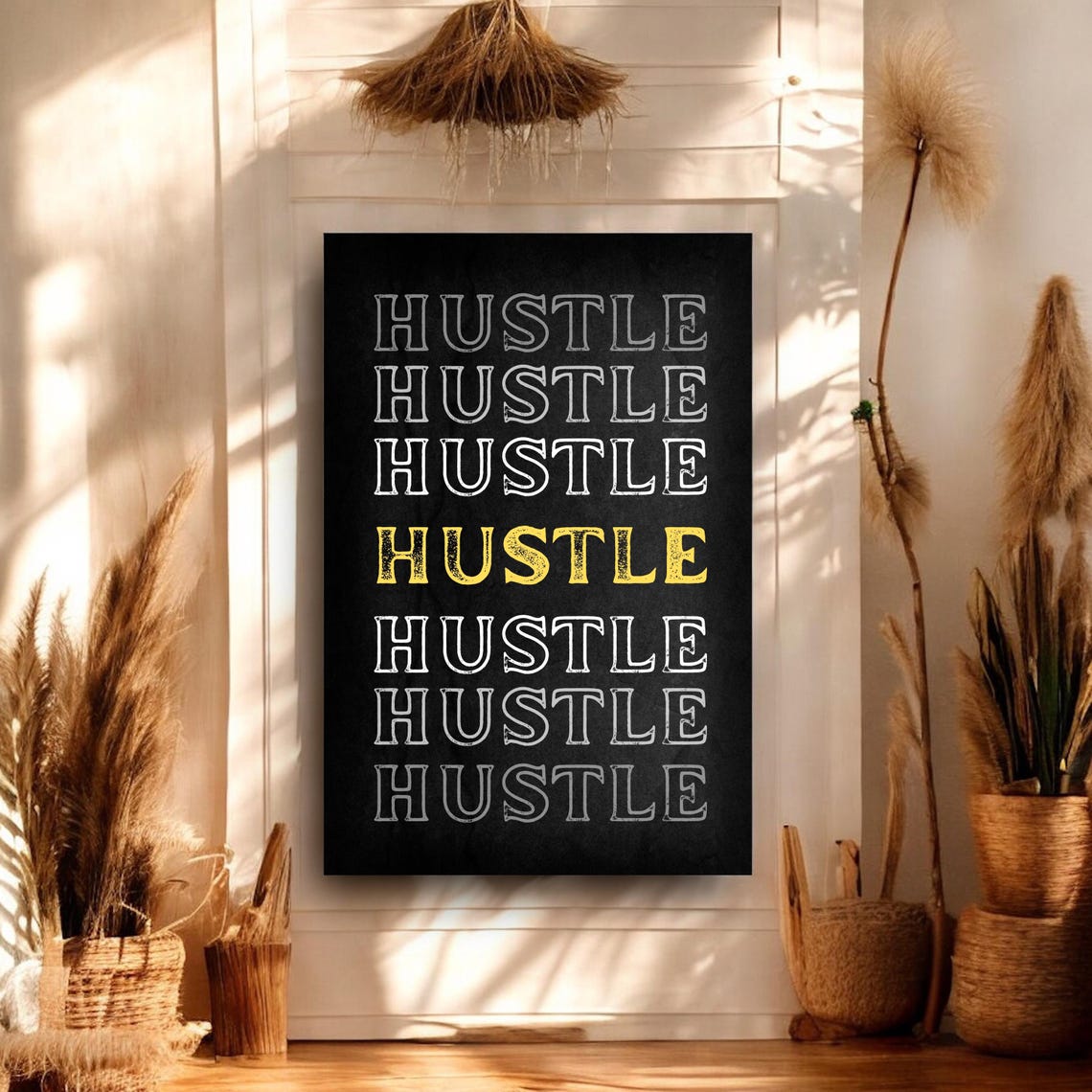 Hustle Repeated Typography Gold Accent Black Chalkboard Wall Art - Image 4