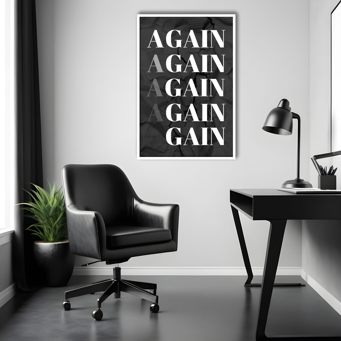 Again Gain Optical Illusion Typography Black Gym Wall Poster - Image 2