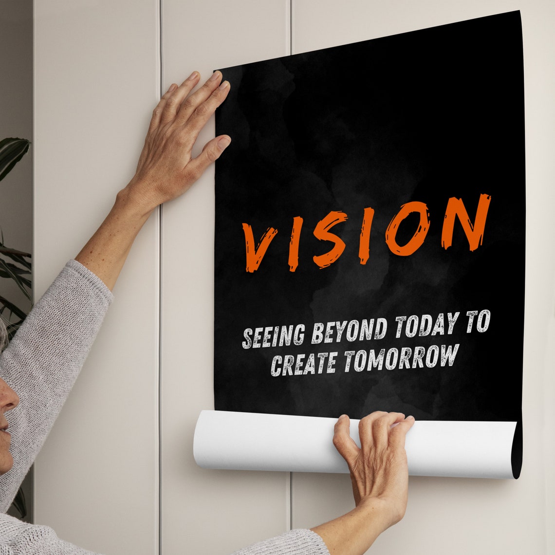 Vision Burnt Orange Brush Text Dark Motivational Modern Quote Poster - Image 3