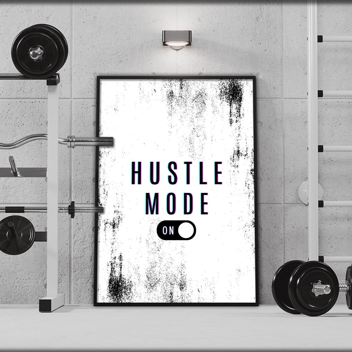 Hustle Mode On Toggle Switch Distressed White Quote Office Poster - Image 3