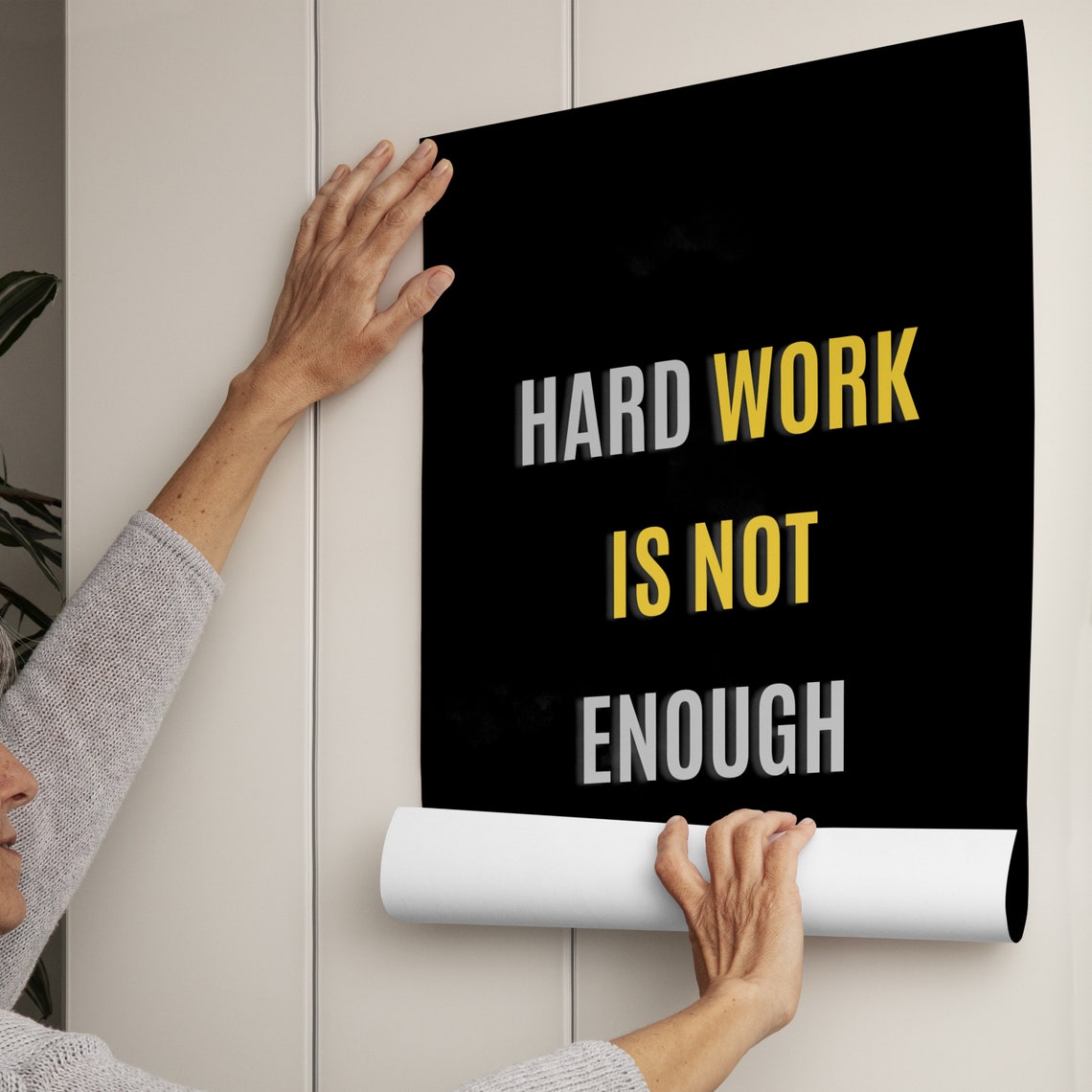 Hard Work Is Not Enough Gold Accent Grunge Black Quote Poster - Image 2