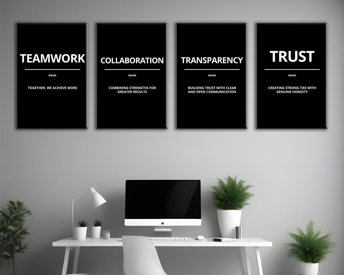 Collaboration Definition Noun Combining Strengths Black Office Poster - Image 3