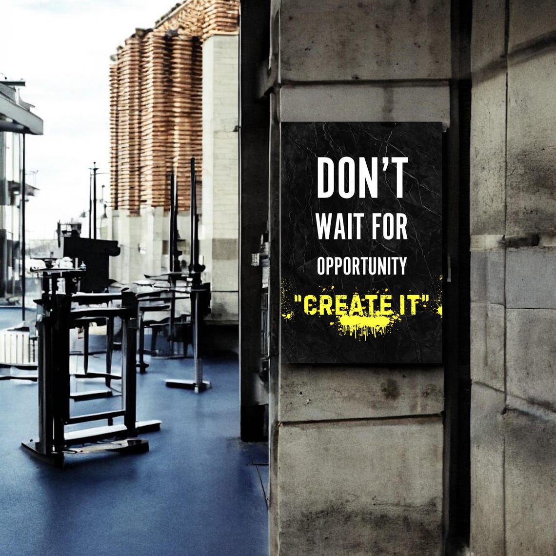 Don't Wait For Opportunity Create It Graffiti Yellow Gym Poster