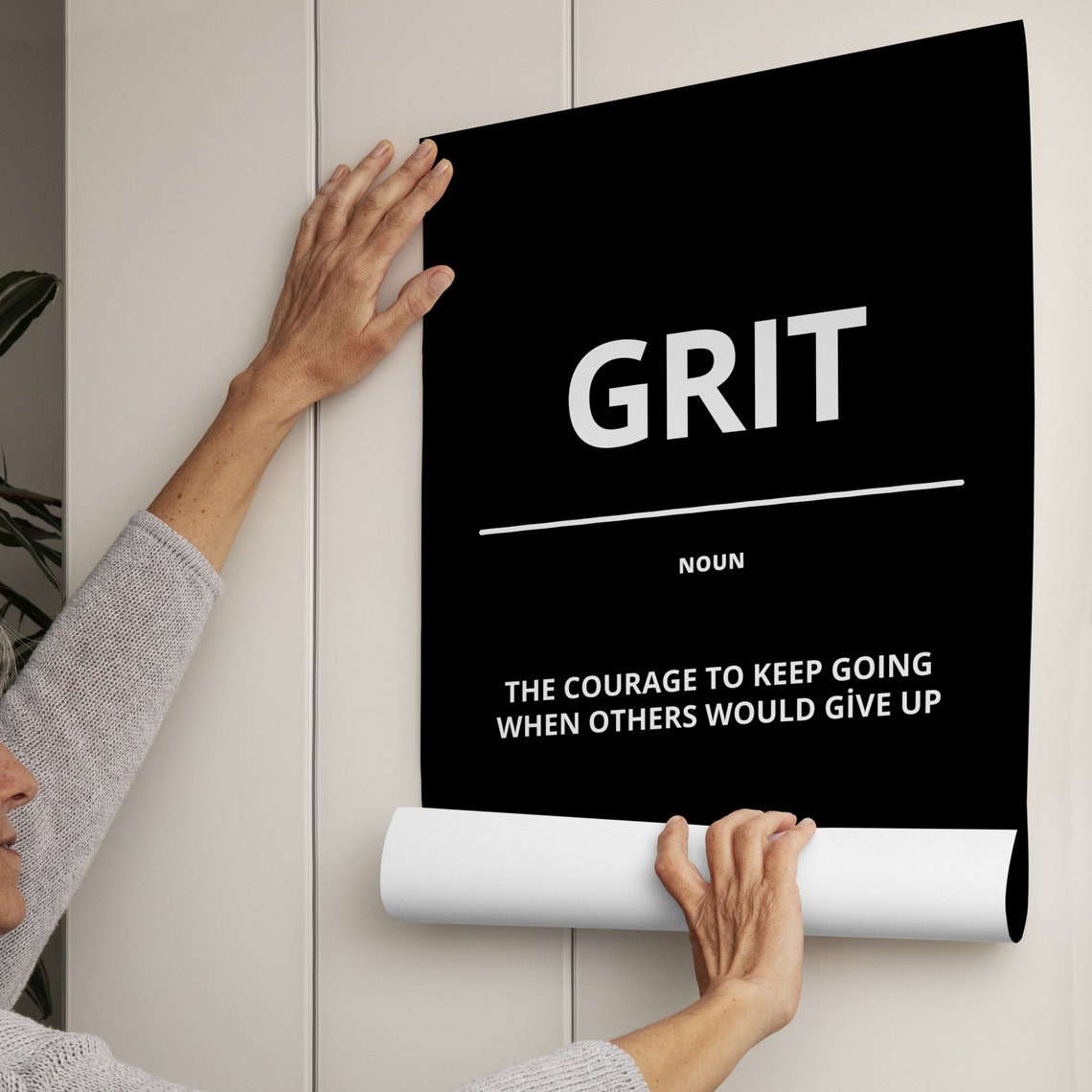 Grit Definition White on Black Motivational Courage Quote Poster - Image 3