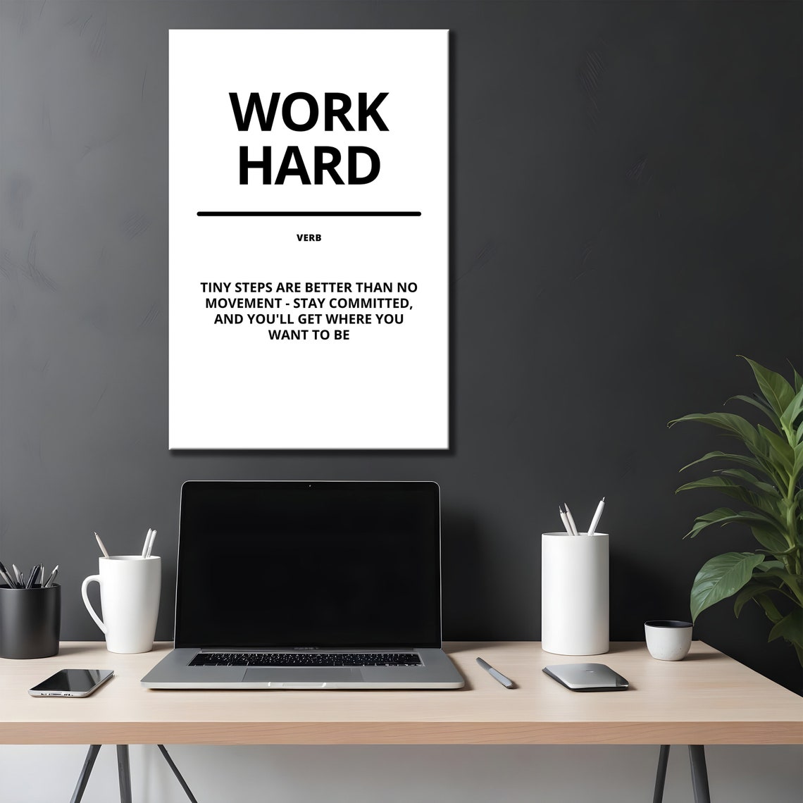 Work Hard Verb Definition White Motivational Quote Decor Poster - Image 4
