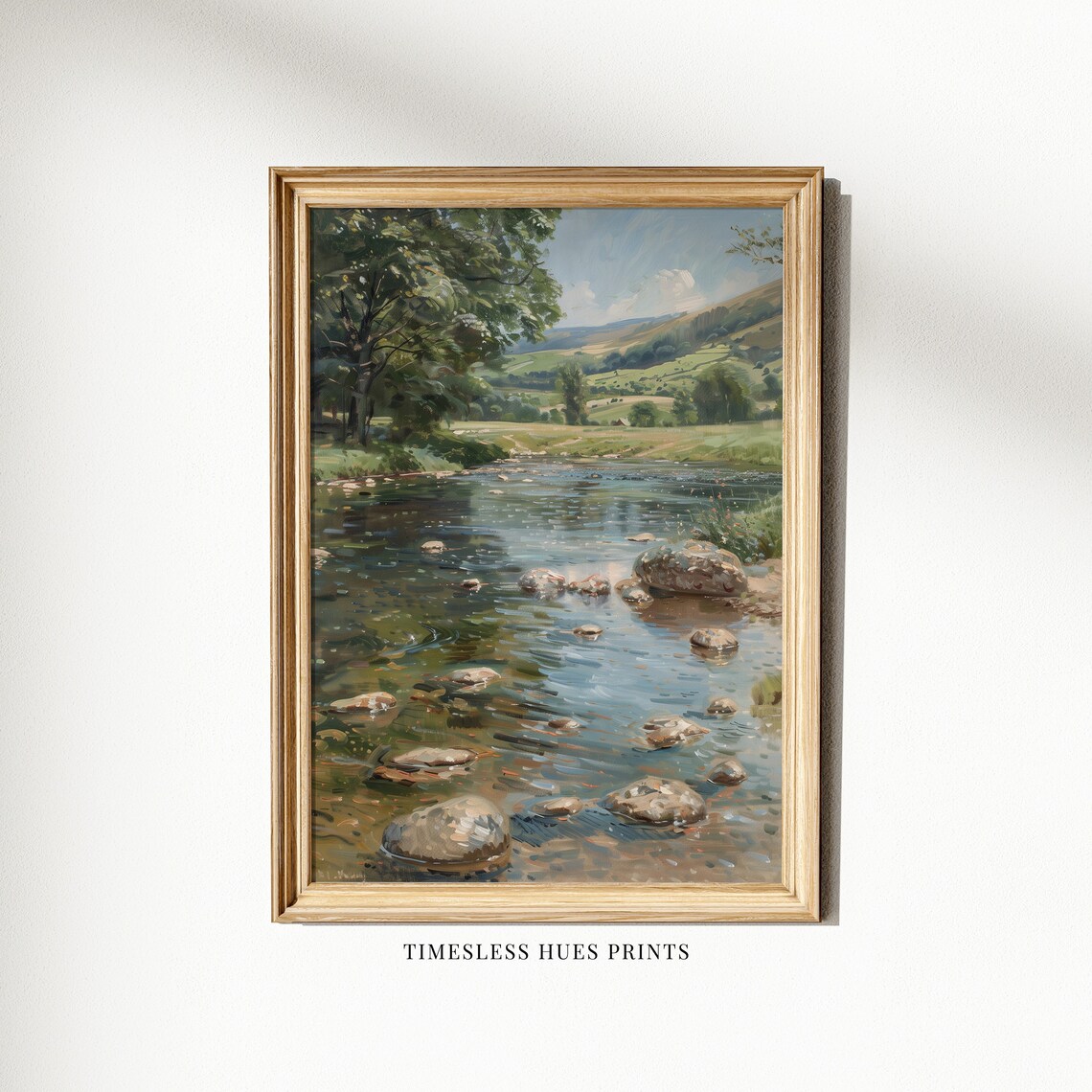 Rocky River Through Green Valley Vintage Landscape Oil Painting Poster