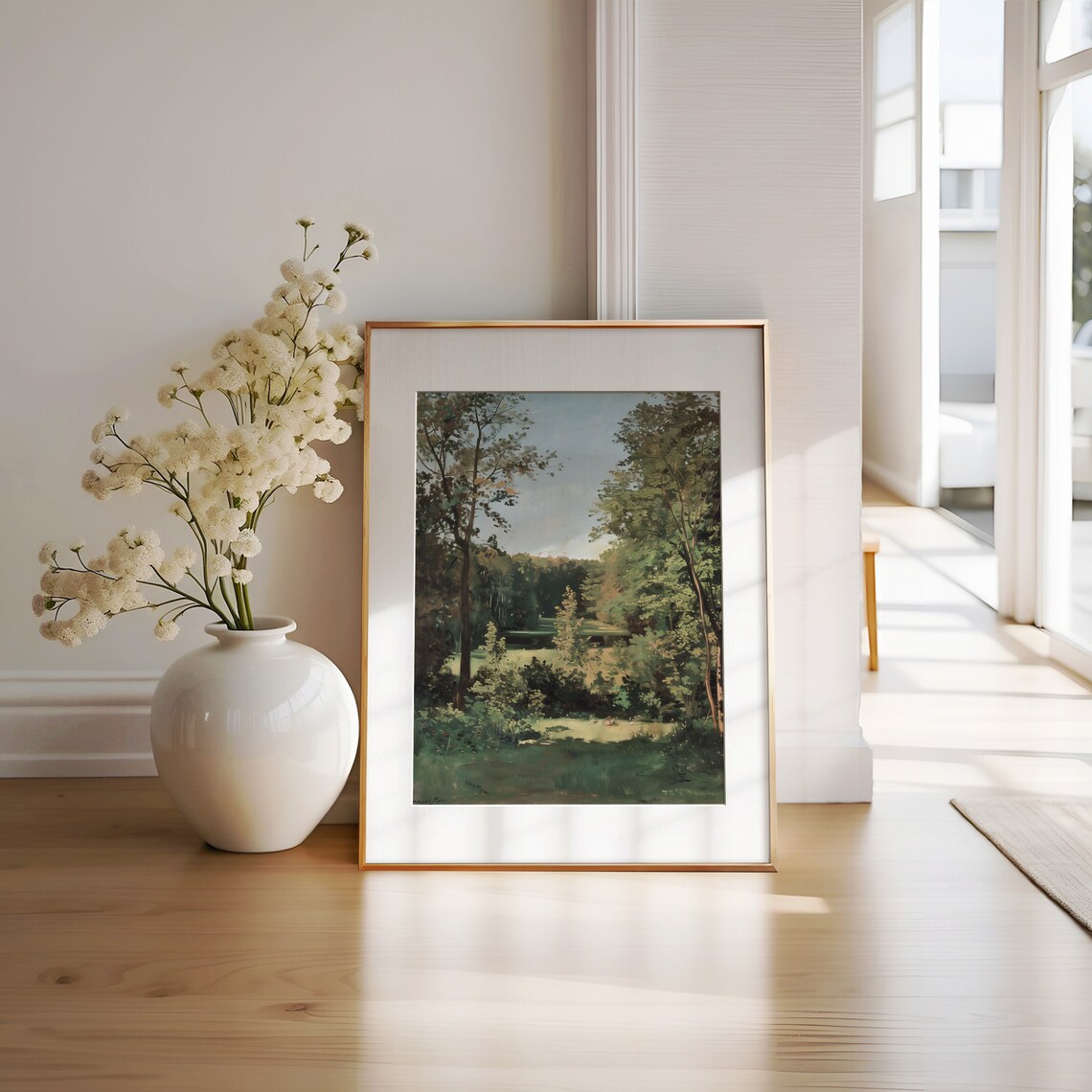 Peaceful Autumn Woodland Path Tall Trees Vintage Landscape Painting Poster - Image 2