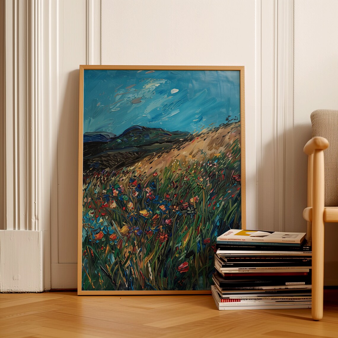 Flower Field Meadow Painting Country Field Painting Oil Painting Van Gogh Paintings Vintage Landscape Painting Wall Art - Image 2