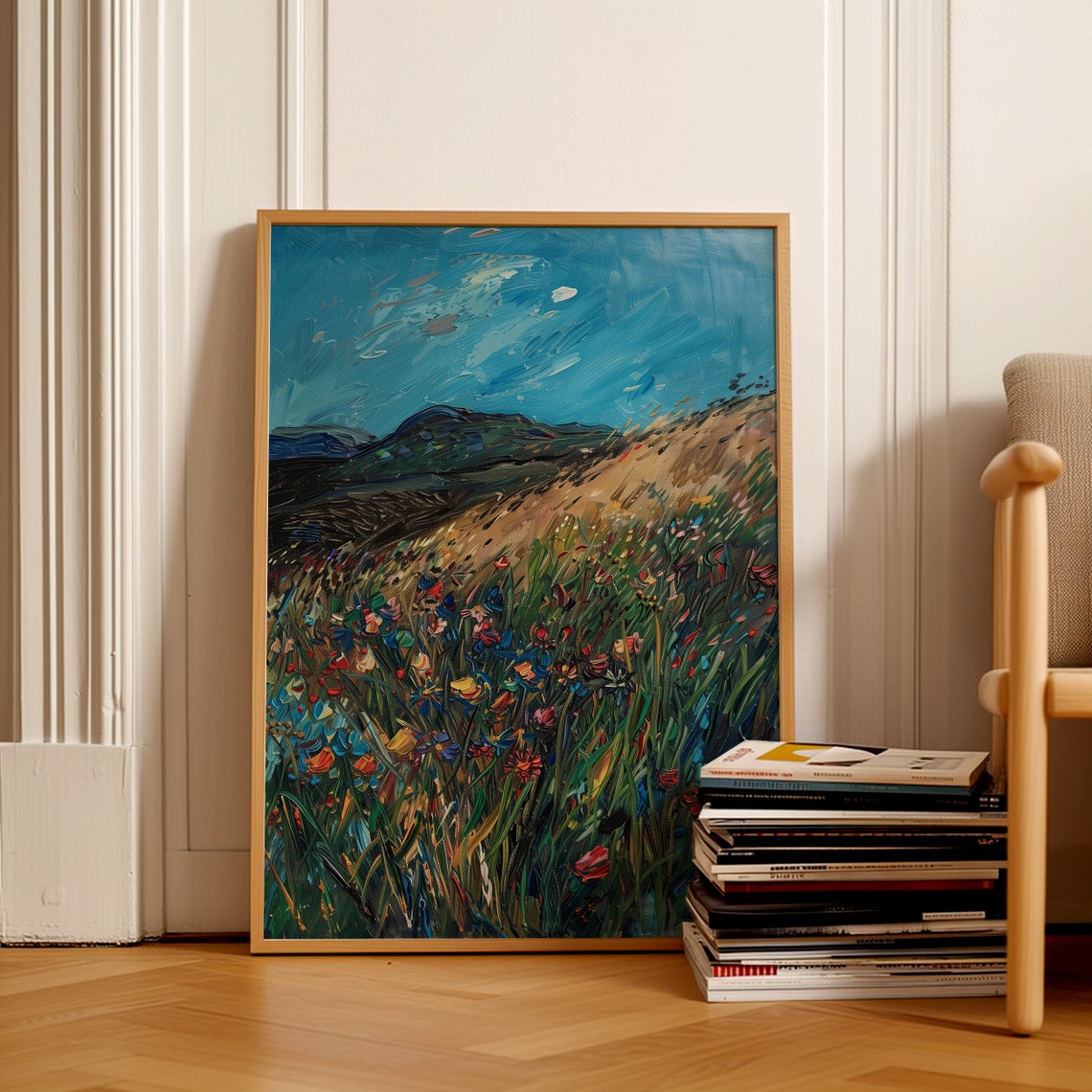 Wildflower Hillside Van Gogh Style Bold Impasto Meadow Poster - Image 2