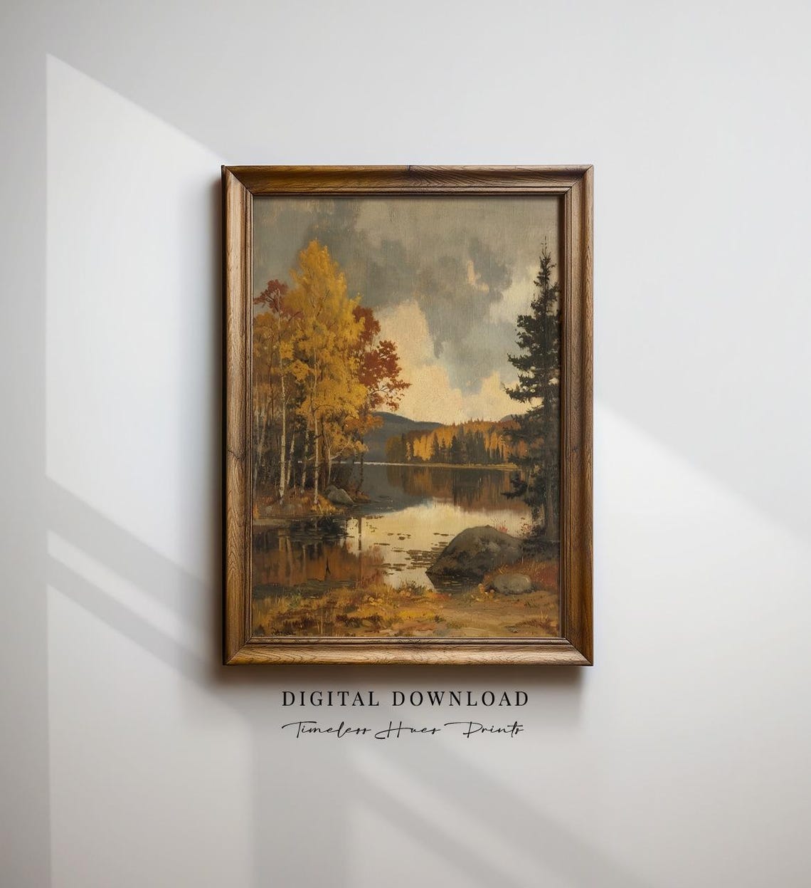 Fall Lake Scene Vintage Oil Painting Golden Trees Reflections Poster