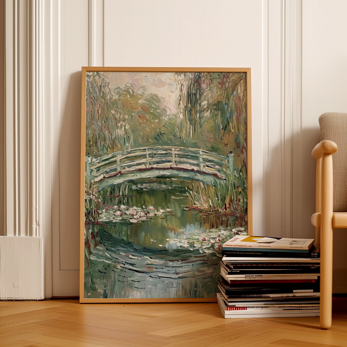 Impressionist Japanese Bridge Over Lily Pond Painting Poster - Image 2