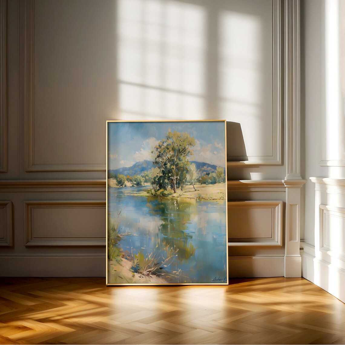Vintage Lakeside Rural Countryside Landscape Art Print - Image 2