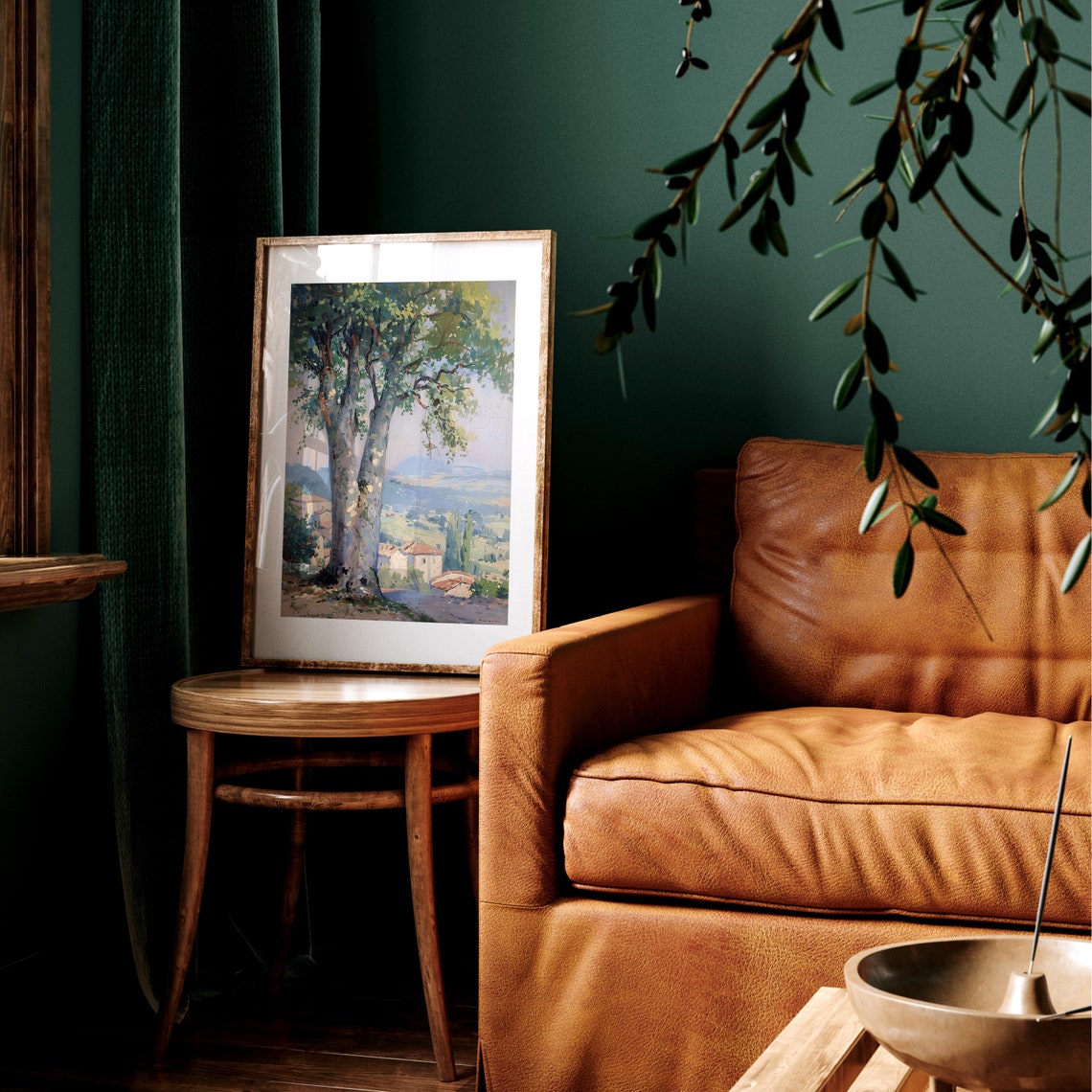 Tall Tree Overlooking A Sunlit Village In The Green Valley Poster - Image 3