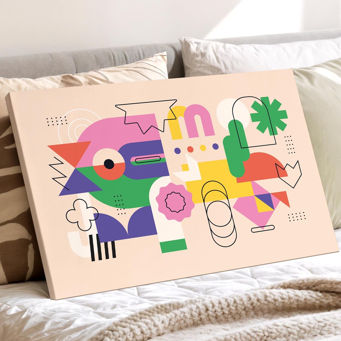 Colorful Abstract Geometric Shapes Playful Modern Canvas Wall Art