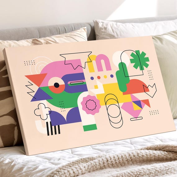 Colorful Abstract Geometric Canvas Wall Art Modern Minimalist Shapes Print For Living Room Office Contemporary Decor