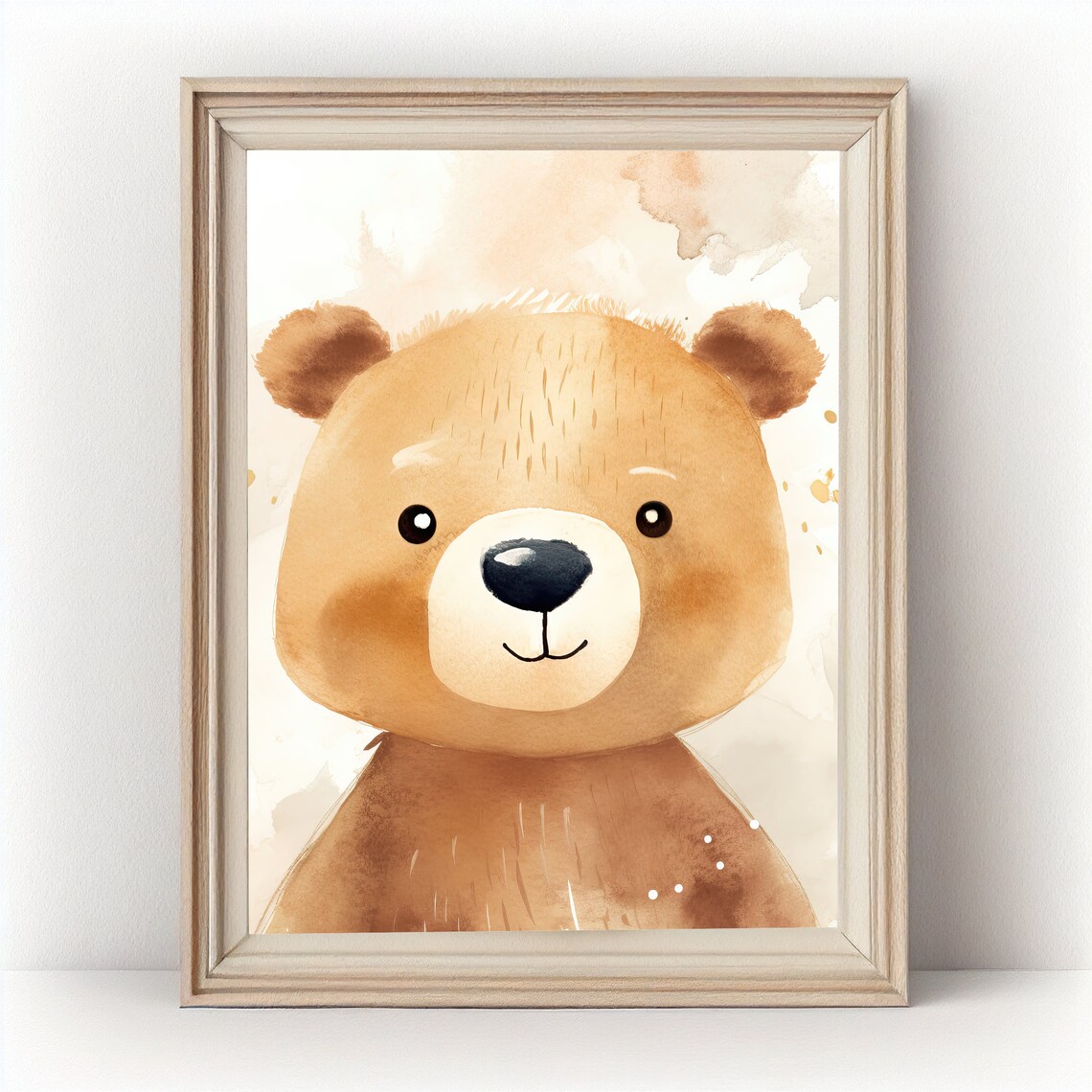 Adorable Honey Teddy Bear Face Watercolor Nursery Baby Art Poster