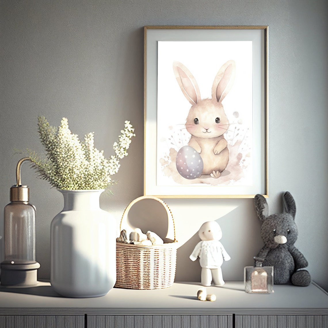 Bunny Rabbit Watercolor Poster Wall Art Cute Nursery Wall Decor Art Baby Animal Print - Image 2