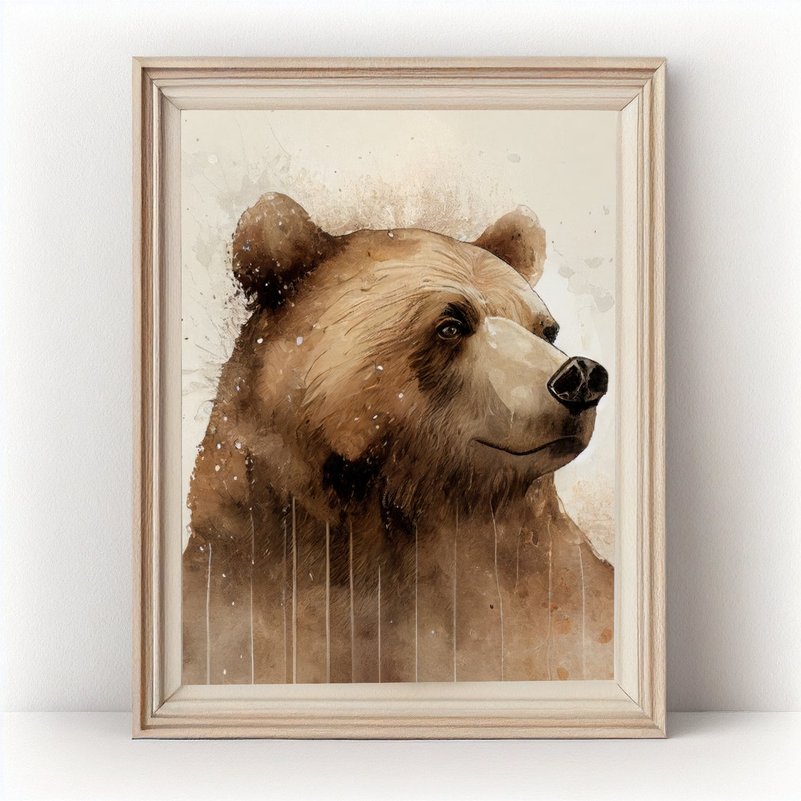 Brown Bear Watercolor Portrait Rustic Frame Wildlife Nature Poster - Image 2