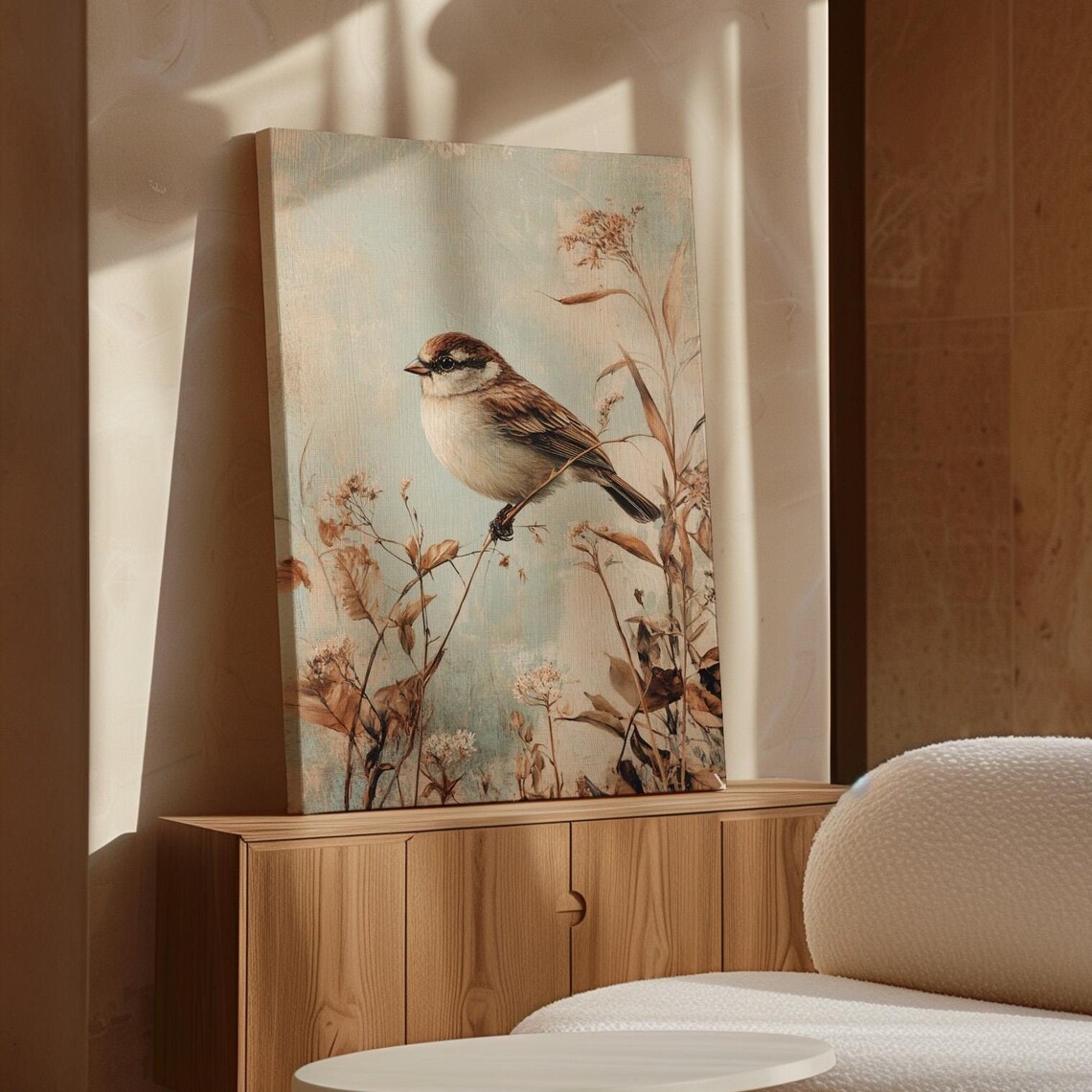 Charming Sparrow Rustic Bird on Branch, Nature Inspired