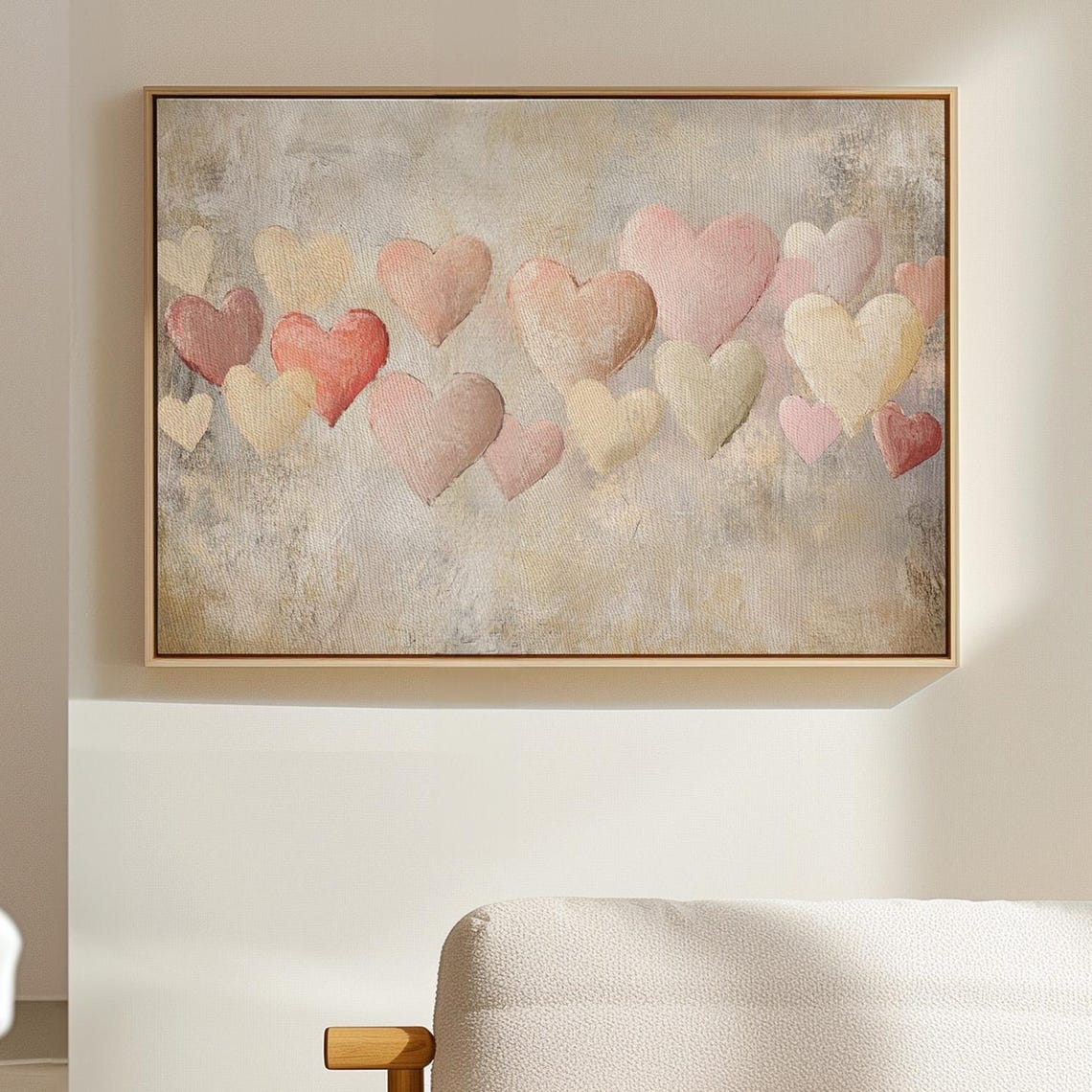 Pastel Hearts Row Soft Neutral Vintage Romantic Wall Art Poster