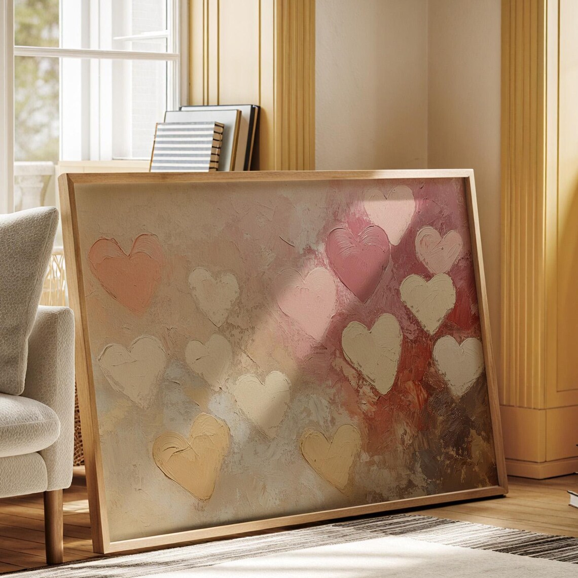 Romantic Abstract Heart Art Print, Cozy Living Room