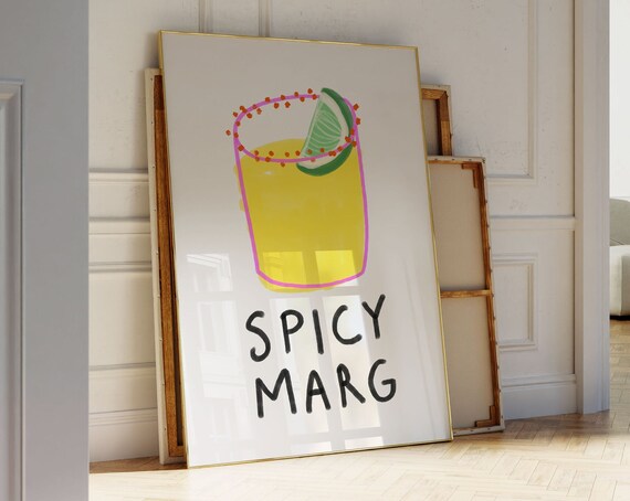 Spicy Marg Margarita Cocktail Bar Art Poster Hand Drawn Kitchen Decor