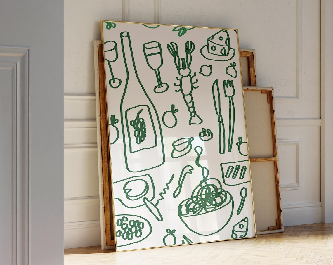Kitchen Print Italian Food and Wine Art Poster