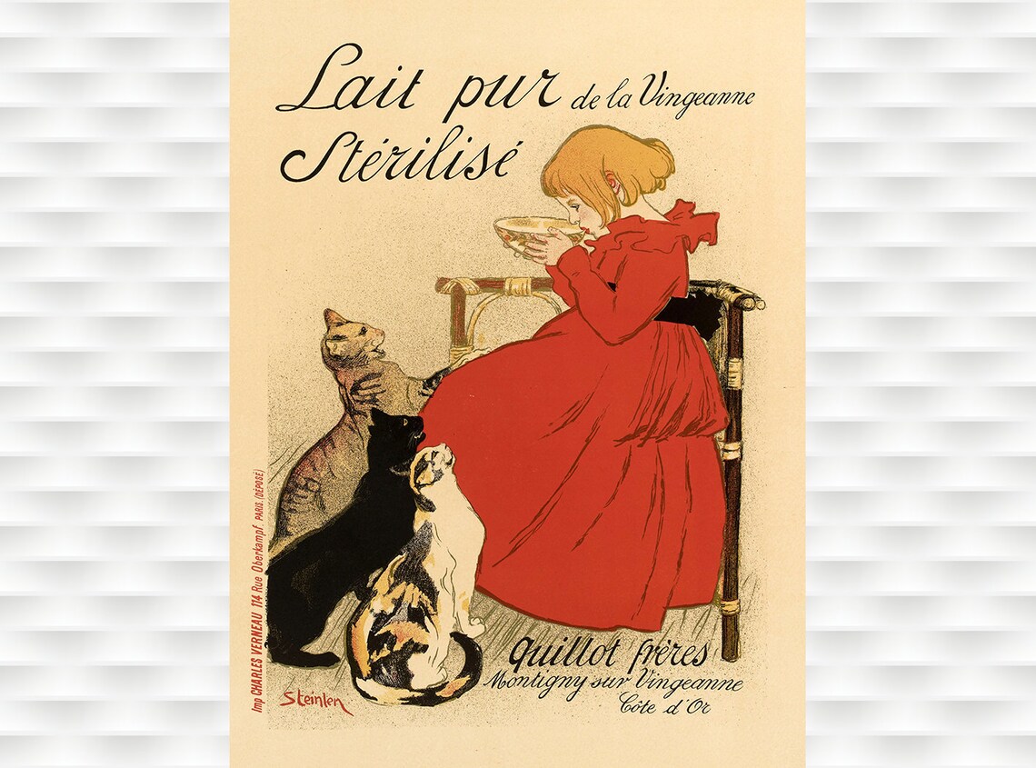 Lait Pur Sterilise Steinlen Girl and Cats Vintage French Poster