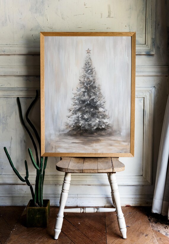 Neutral Christmas Tree Minimalist Painting Holiday Decor Poster
