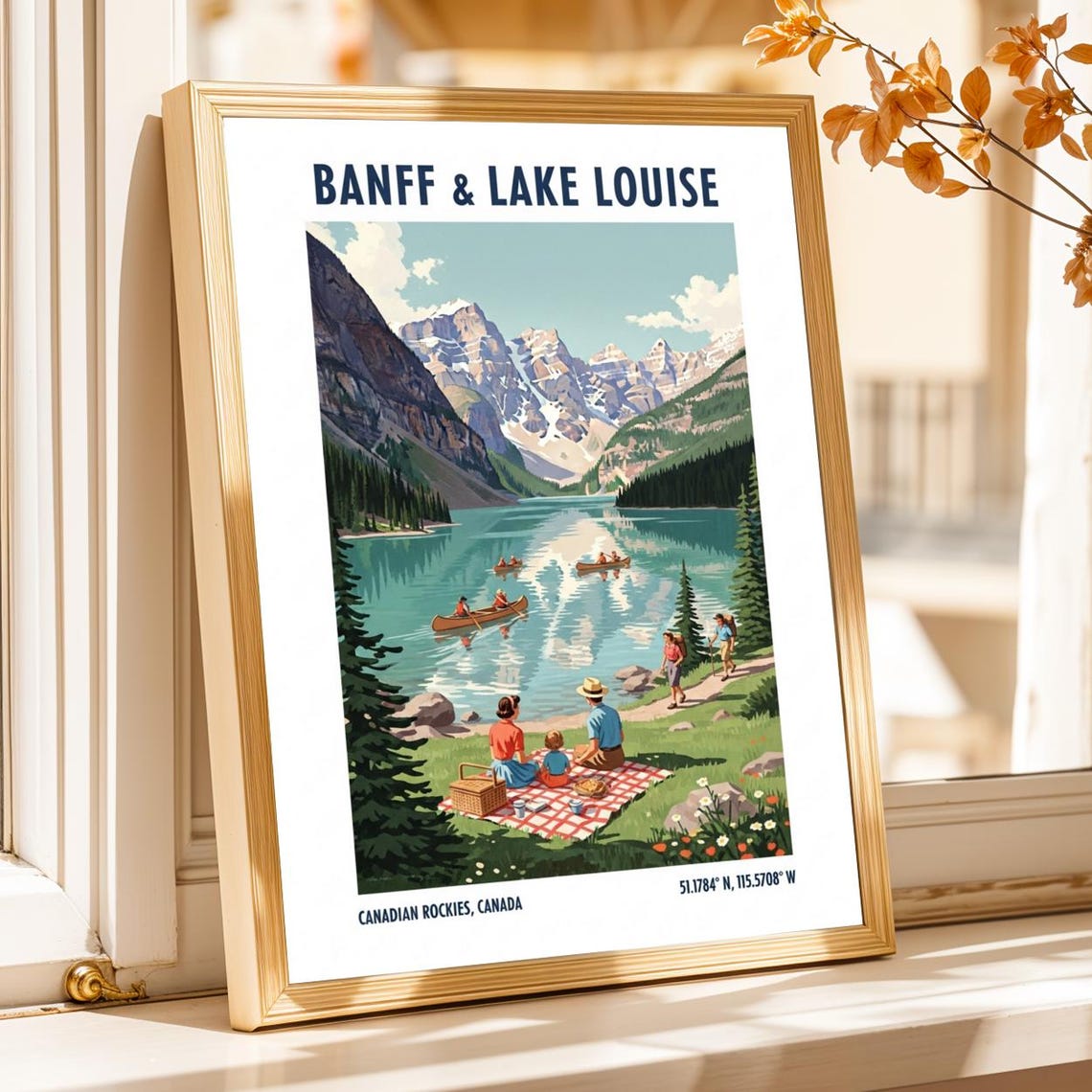 Banff Lake Louise Canadian Rockies Canoe Vintage Travel Poster
