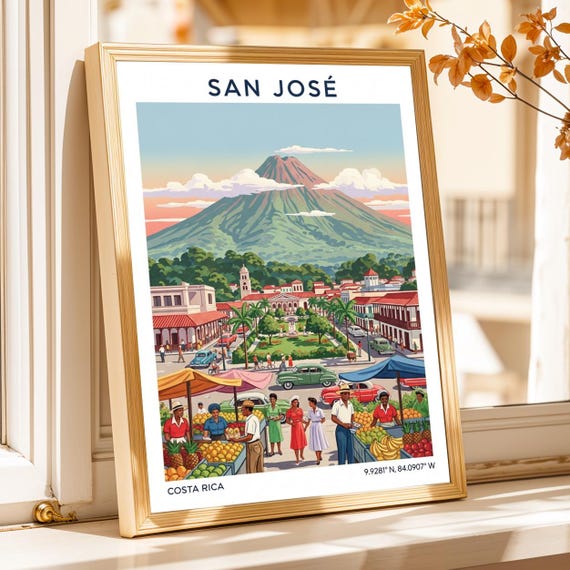 San Jos Costa Rica Market Scene Poster Vintage Travel Art