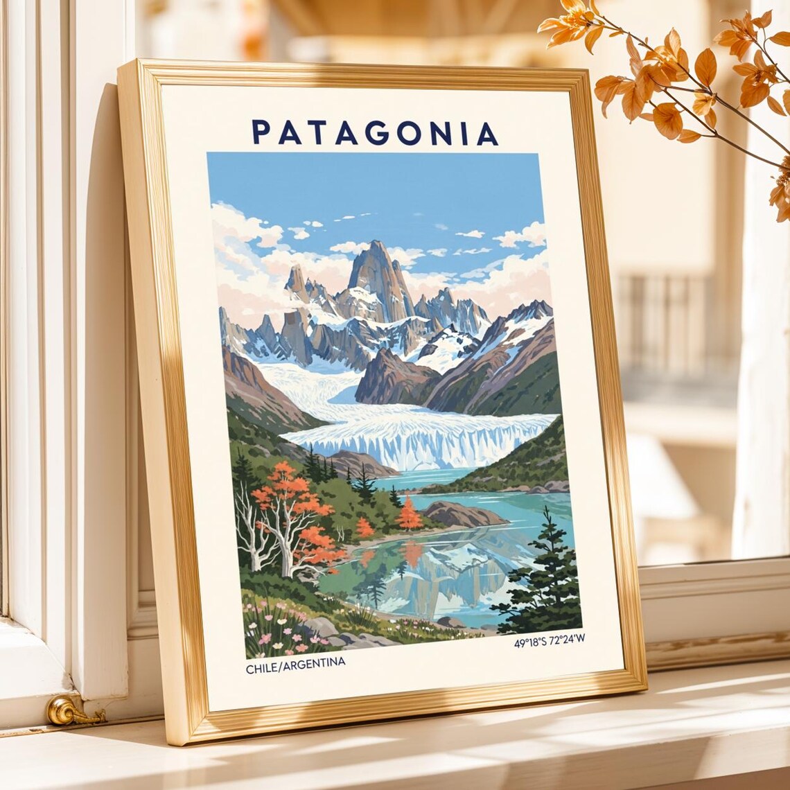 Patagonia Chile Argentina Glacier Peaks Adventure Travel Poster